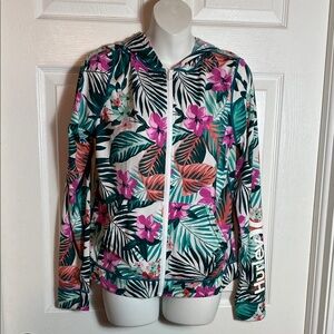 Hurley Women's Tropical Floral Zip Up Jacket - Pink and Green Size M